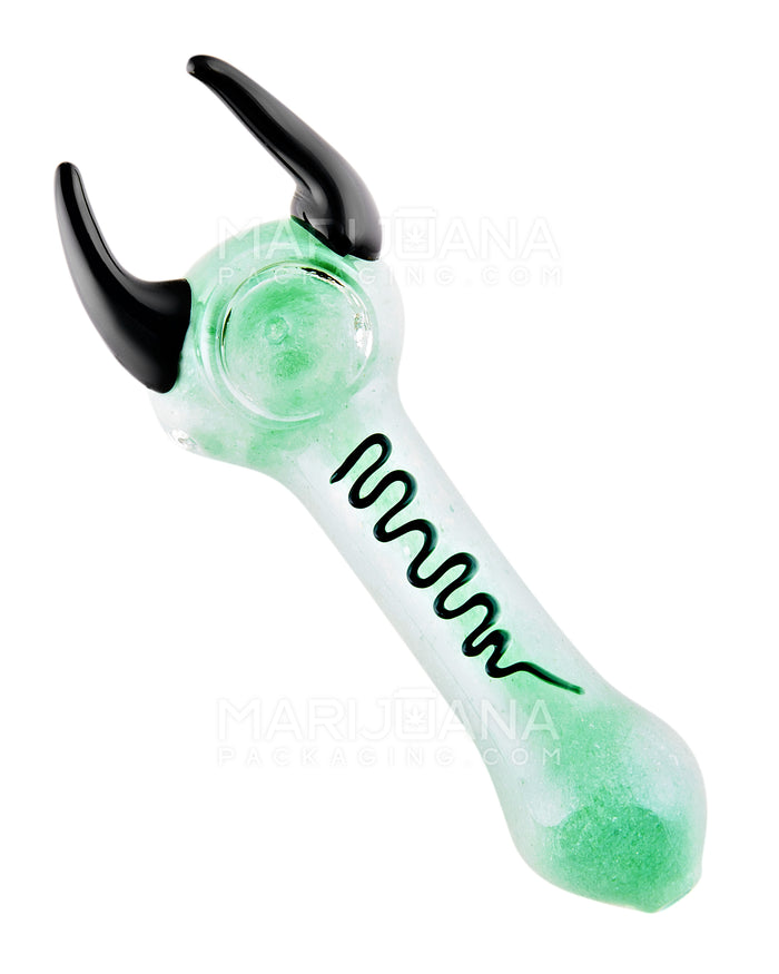 Frit Horned Spoon Hand Pipe | 5in Long - Glass - Green Image