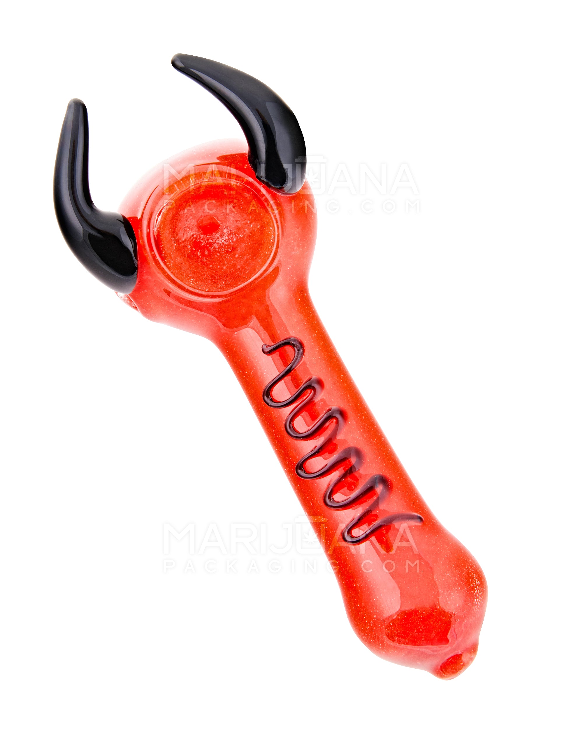 Frit Horned Spoon Hand Pipe | 5in Long - Glass - Red