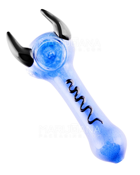 Frit Horned Spoon Hand Pipe | 5in Long - Glass - Blue