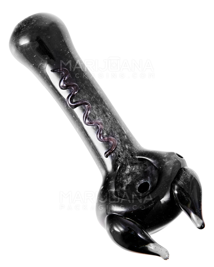 Frit Horned Spoon Hand Pipe | 5in Long - Glass - Black Image