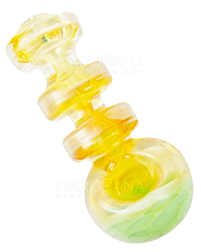 Fumed Triple Puck Ringed Spoon Hand Pipe w/ Honeycomb Head | 4.5in Long - Glass - Slime Image