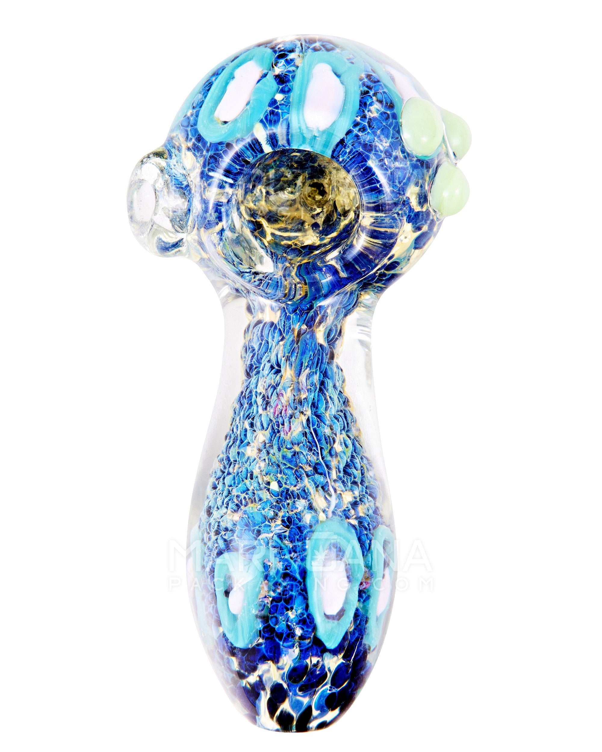 Frit & Swirl Design Spoon Hand Pipe w/ Triple Knockers | 4.5in Long - Glass - Assorted - 2