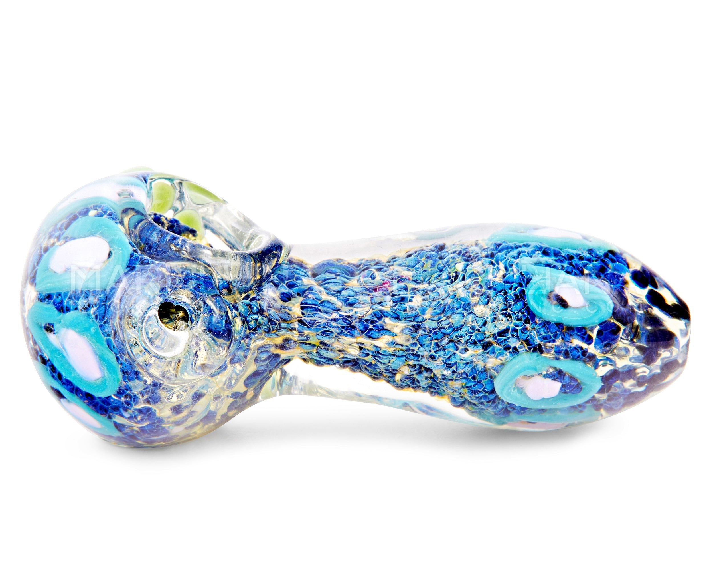 Frit & Swirl Design Spoon Hand Pipe w/ Triple Knockers | 4.5in Long - Glass - Assorted - 5