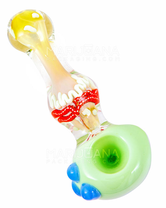 Ribboned & Fumed Color Bowl Spoon Hand Pipe w/ Triple Knockers | 5in Long - Glass - Assorted - 1