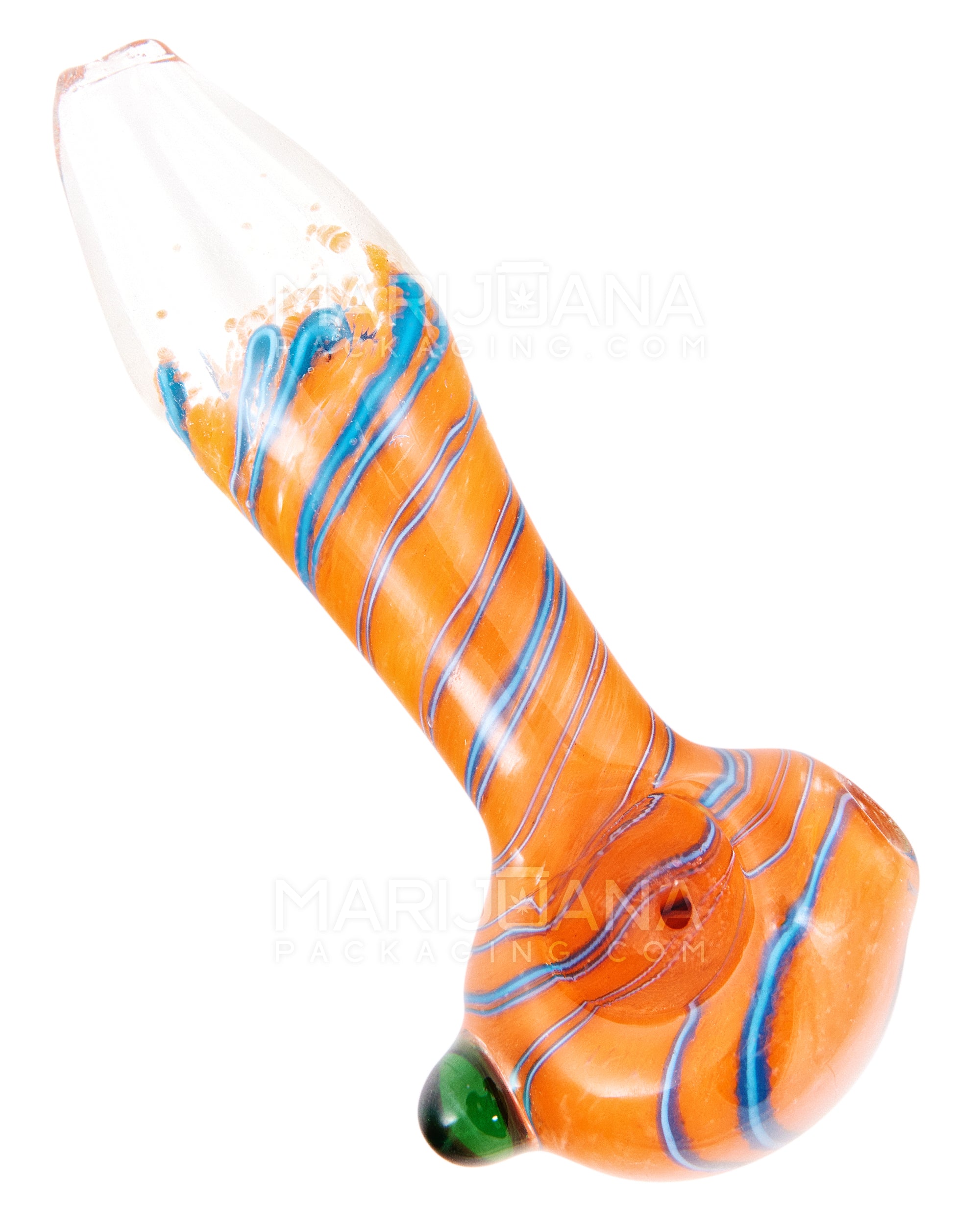 Frit & Spiral Spoon Hand Pipe w/ Knocker | 4in Long - Glass - Assorted - 6