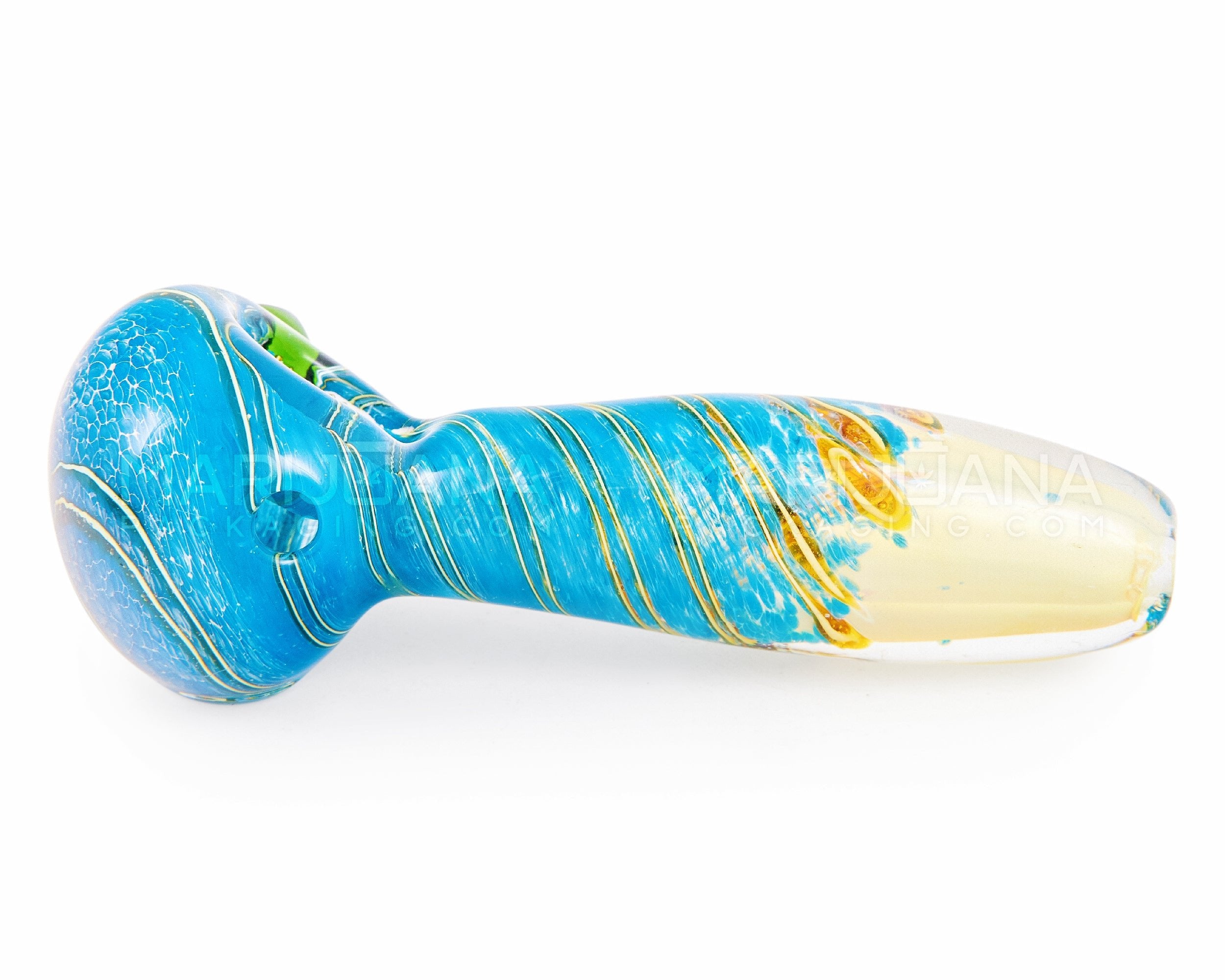 Frit & Spiral Spoon Hand Pipe w/ Knocker | 4in Long - Glass - Assorted - 5