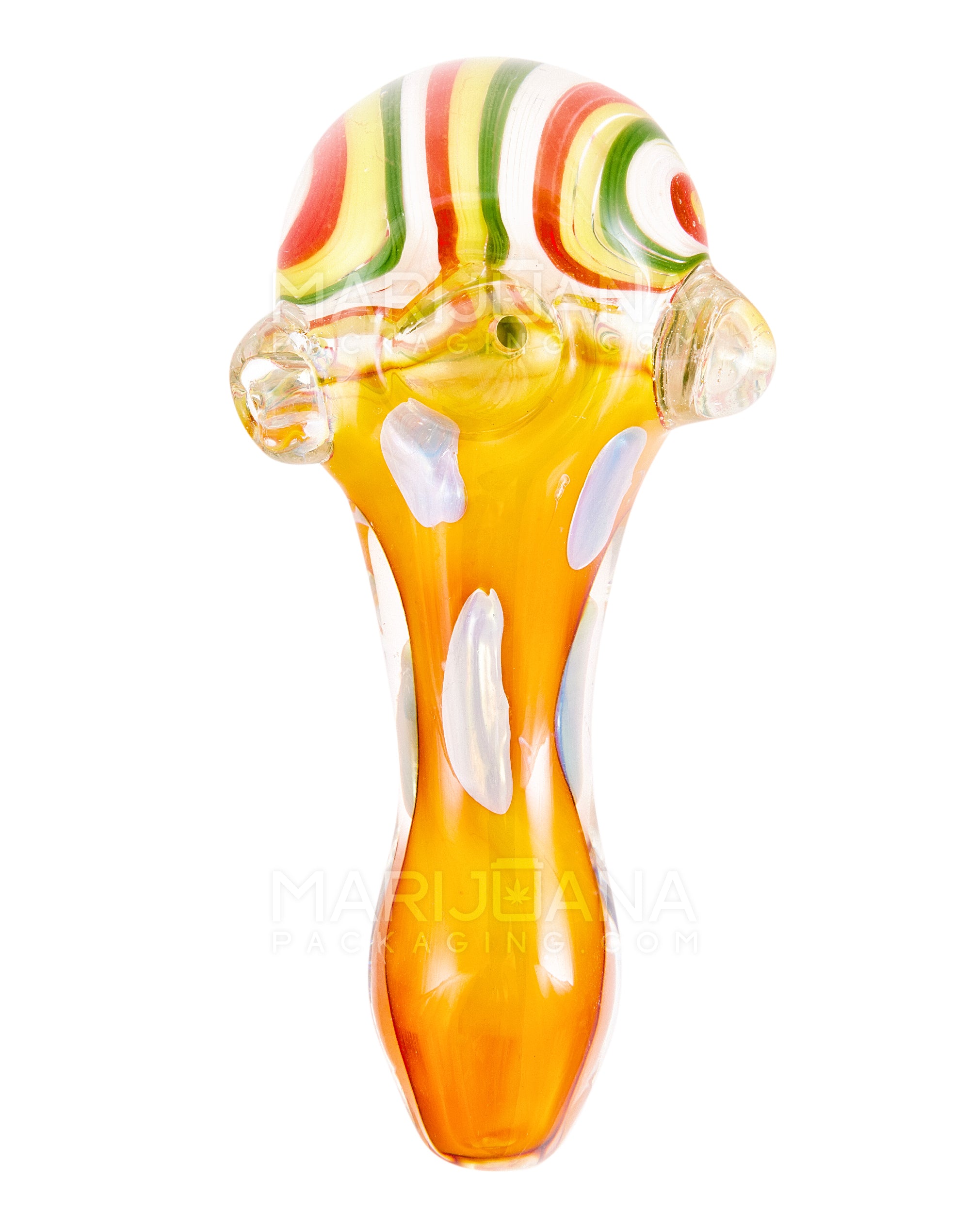 Swirl & Fumed Spoon Hand Pipe w/ Speckles & Knocker | 5in Long - Glass - Assorted - 2