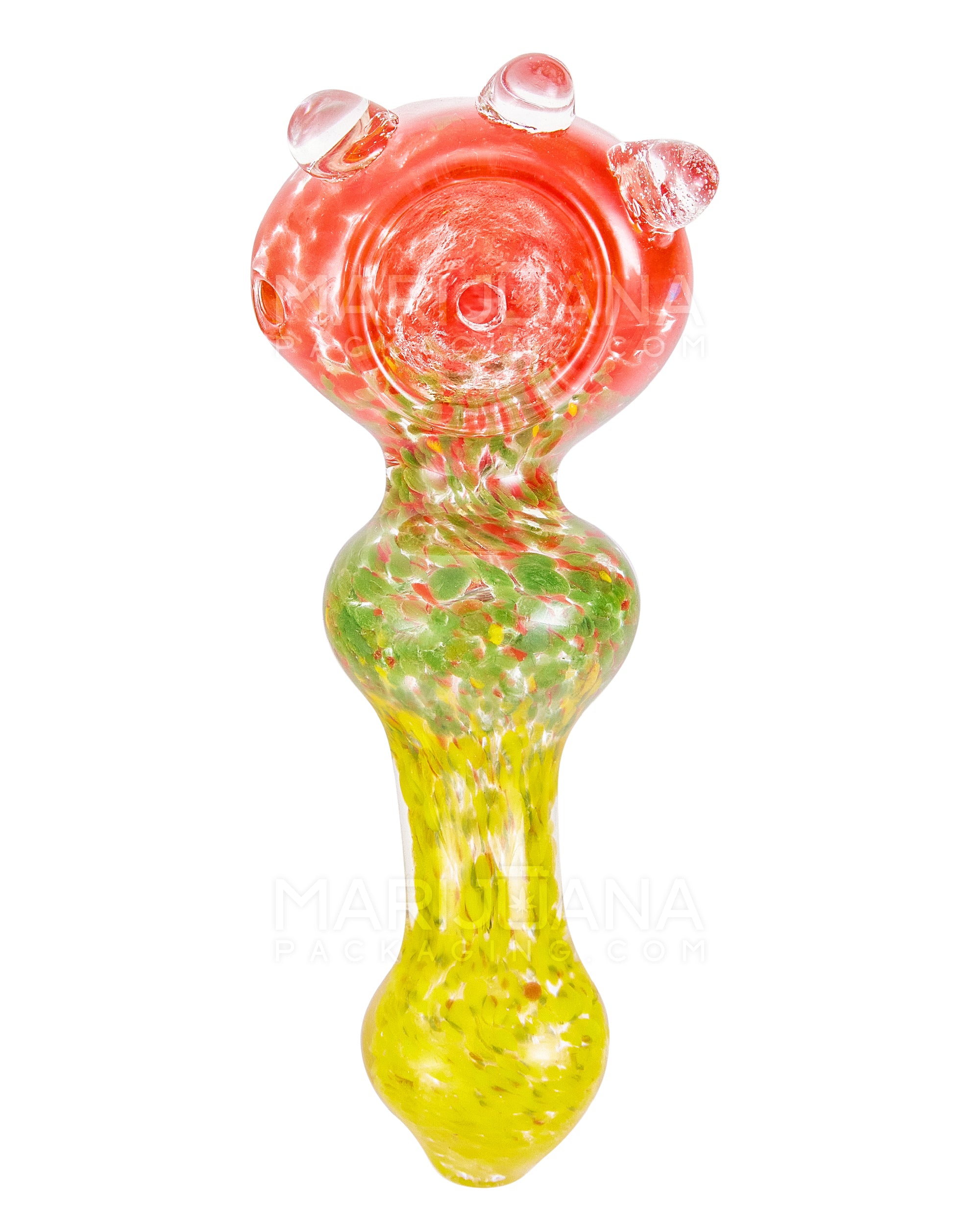 Frit Bulged Spoon Hand Pipe w/ Triple Knockers | 4in - Glass - Rasta - 2