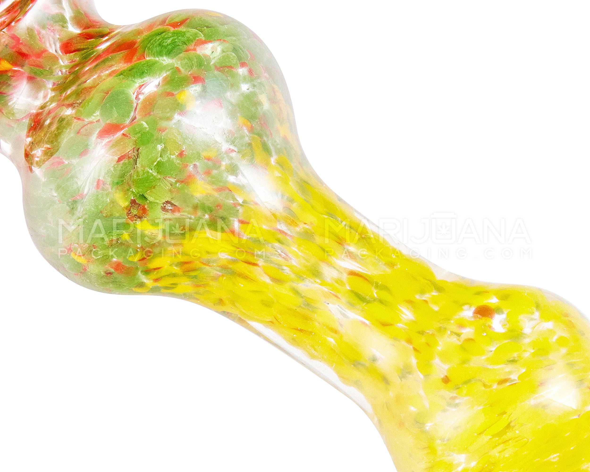 Frit Bulged Spoon Hand Pipe w/ Triple Knockers | 4in - Glass - Rasta - 3