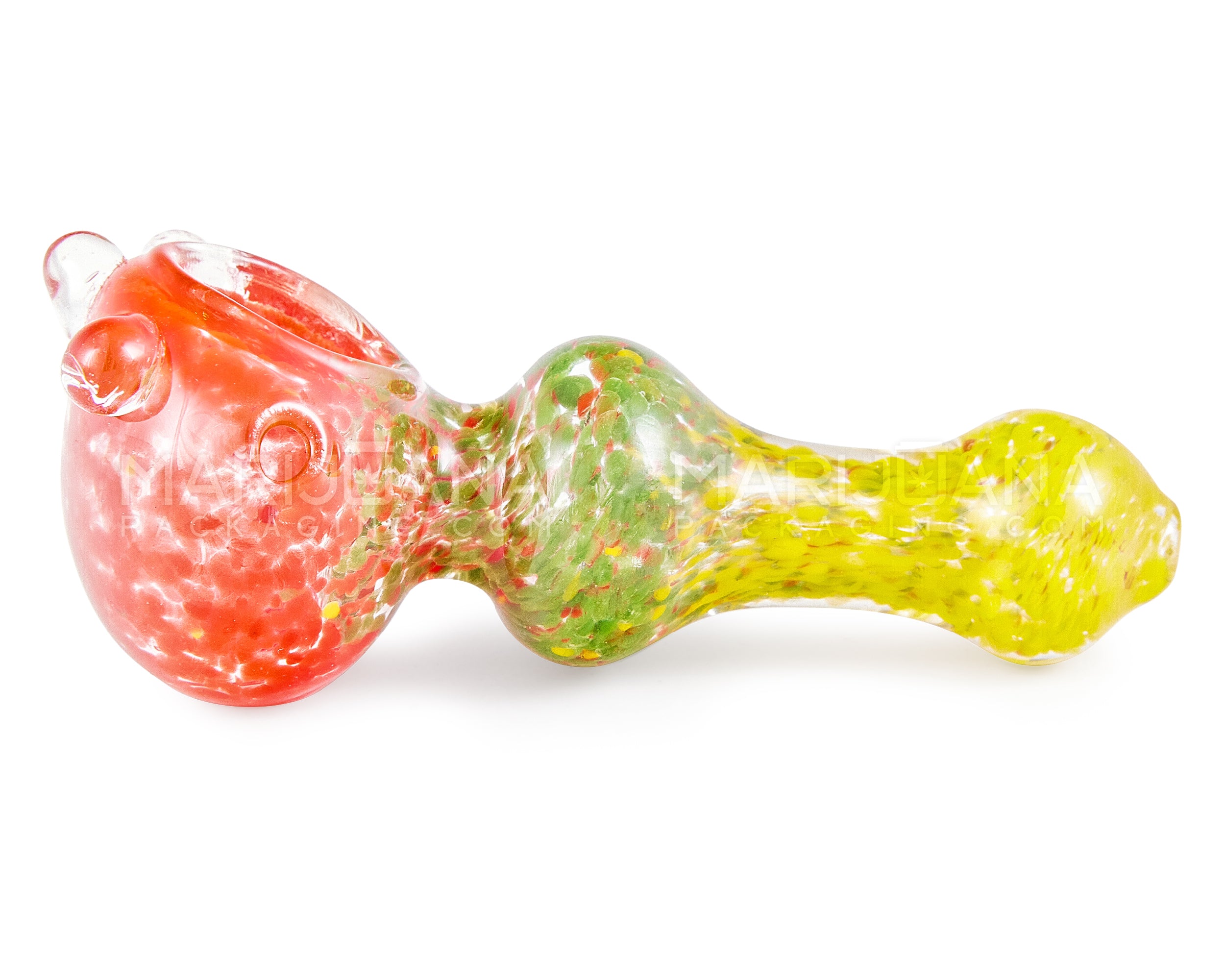 Frit Bulged Spoon Hand Pipe w/ Triple Knockers | 4in - Glass - Rasta - 5