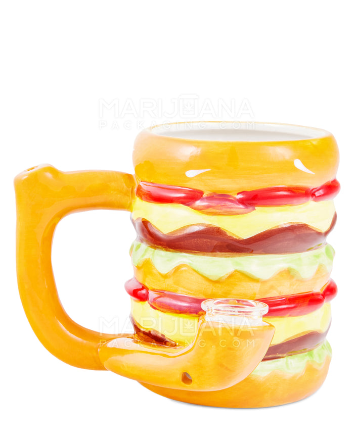 Double Cheeseburger Mug Painted Ceramic Pipe | 4.5in Tall - Glass Bowl - Mixed Image