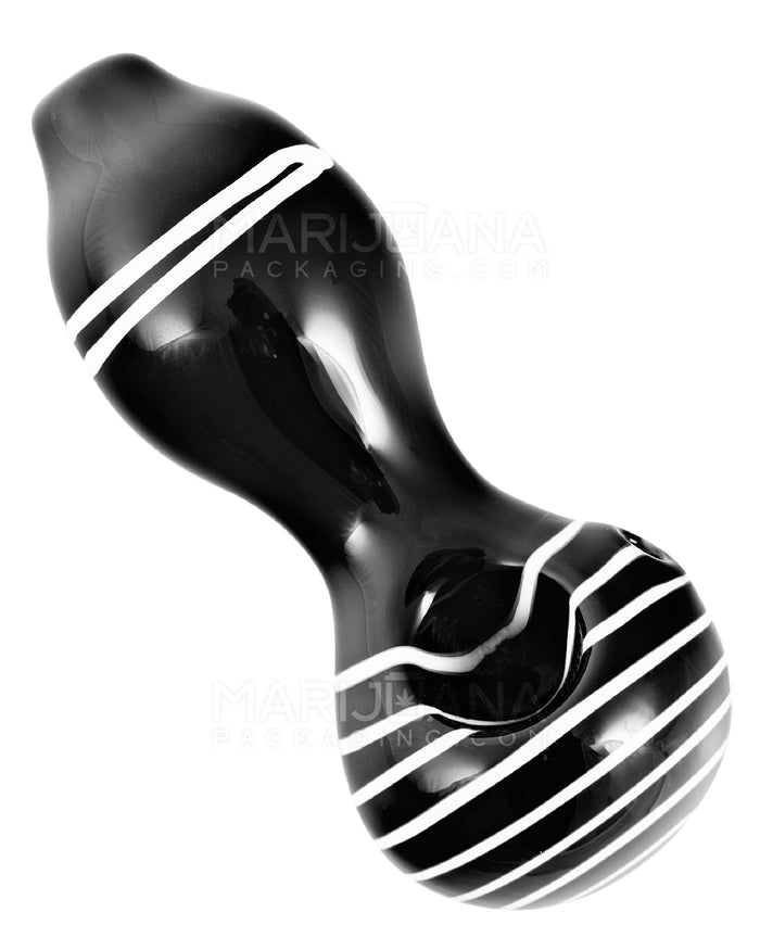 Painted & Striped Bulged Spoon Hand Pipe | 3.5in Long - Glass - Black Image