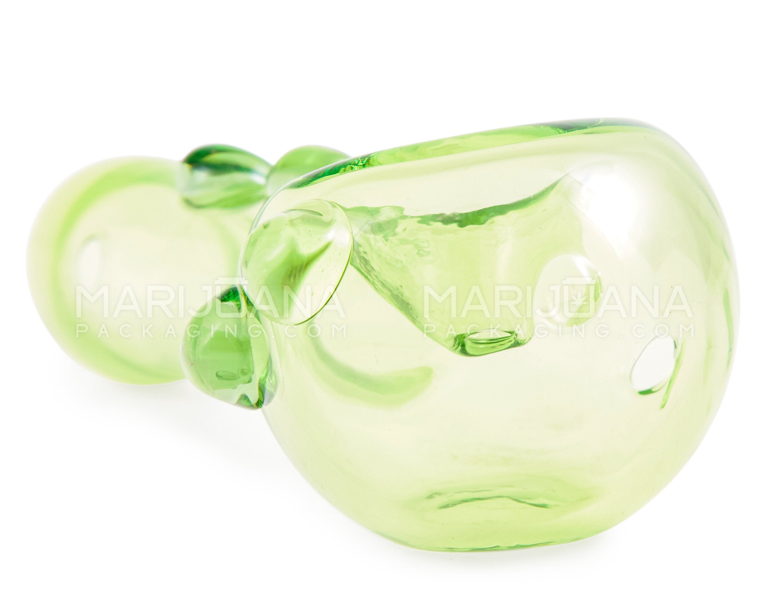 Spoon Hand Pipe w/ Multi Knockers | 4in Long - Glass - Green - 4