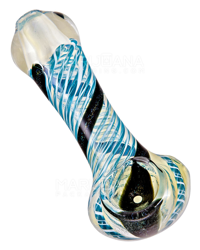 Dichro & Spiral Fumed Spoon Hand Pipe w/ Ribboning | 3.5in Long - Glass - Assorted Image