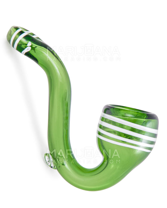 Striped Sherlock Hand Pipe | 4in Long - Glass - Green - 1