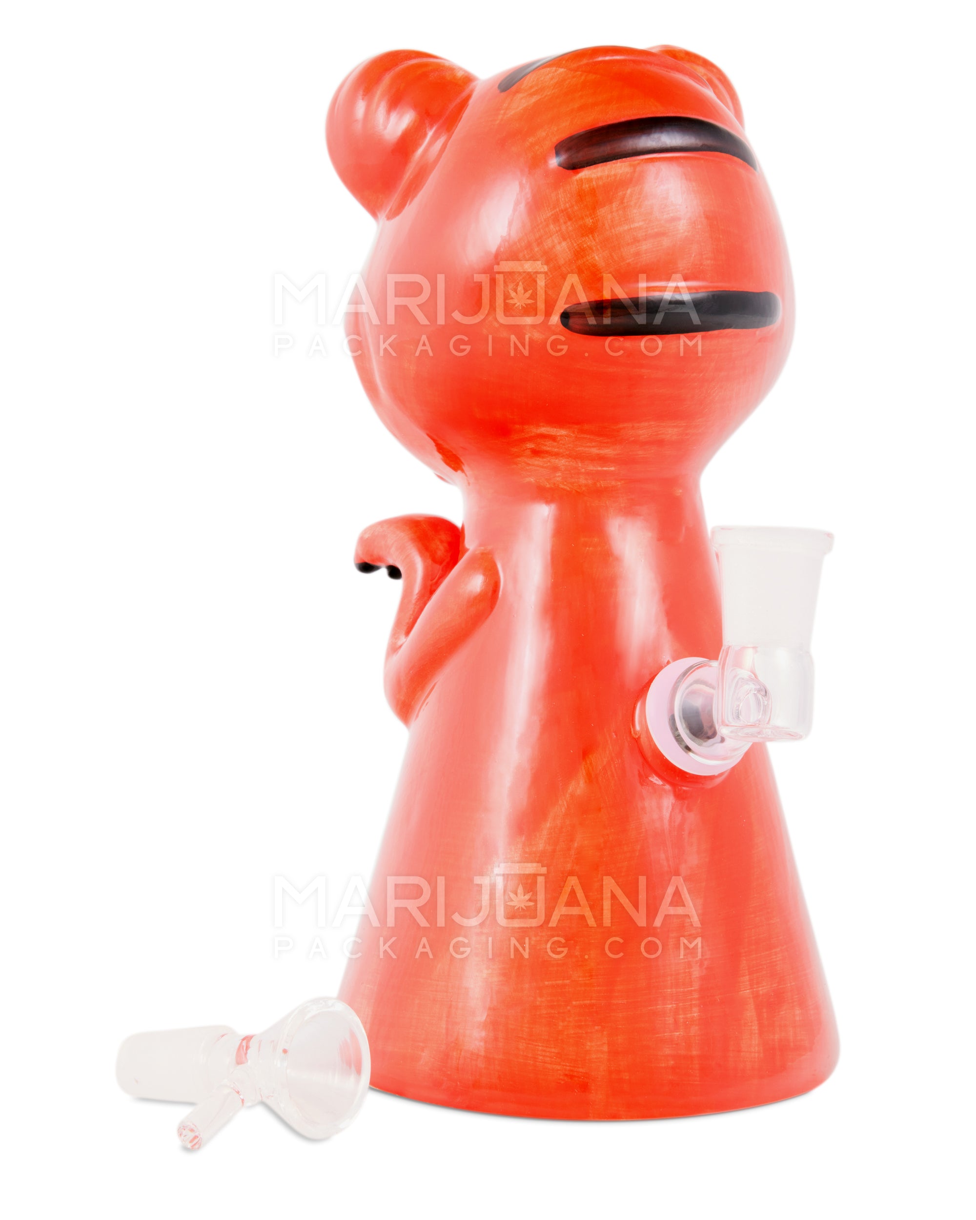 Crimson Baby Dinosaur Ceramic Pipe | 8in Tall - 14mm Bowl - Red - 2