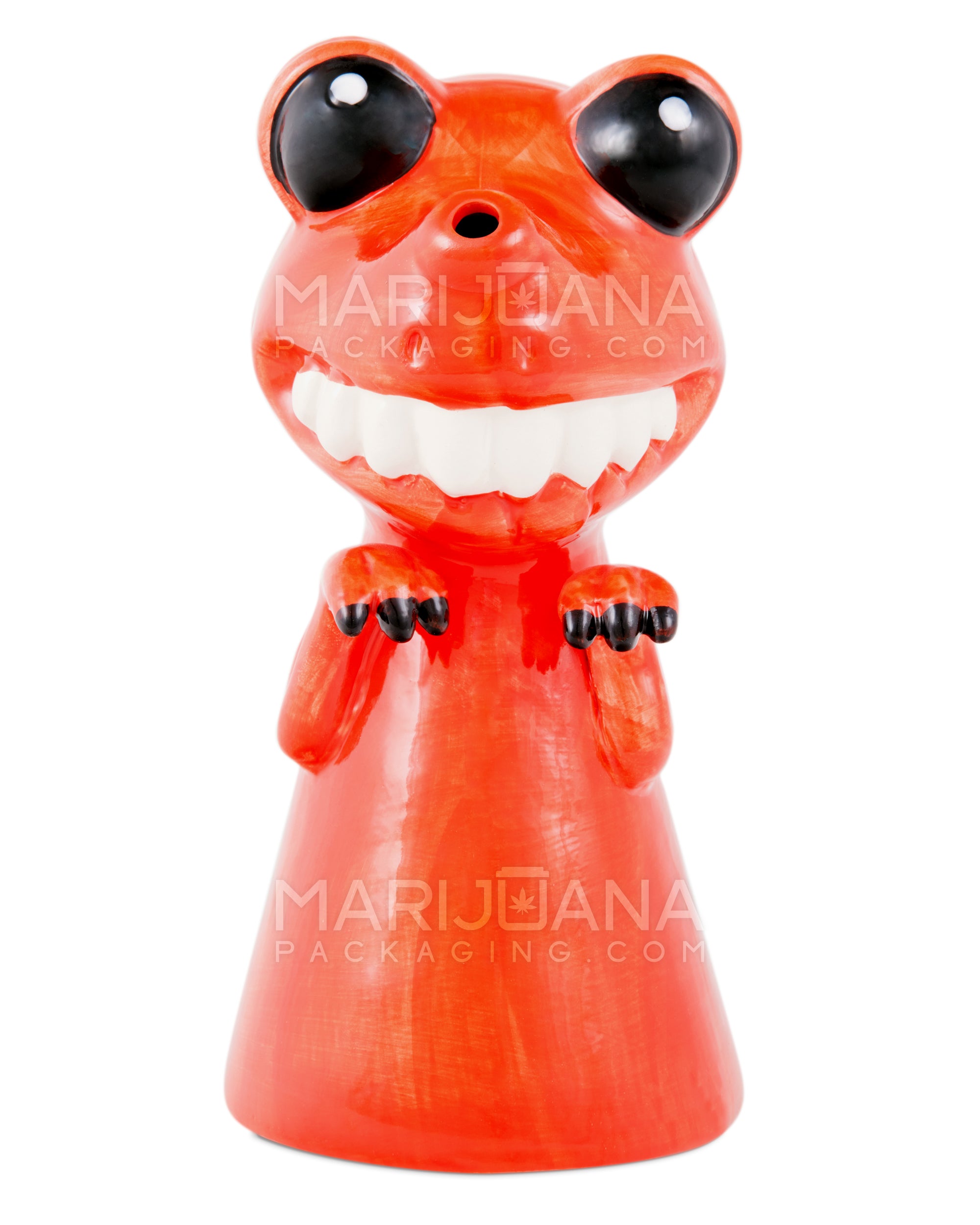 Crimson Baby Dinosaur Ceramic Pipe | 8in Tall - 14mm Bowl - Red - 4