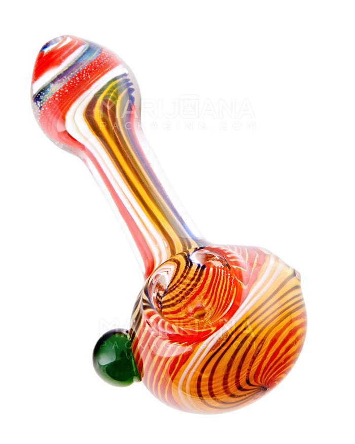 Striped & Fumed Spoon Hand Pipe w/ Wide Mouthpiece | 4.25in Long - Glass - Assorted Image