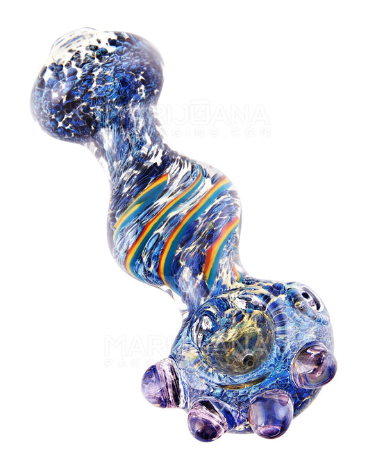 Frit & Swirl Rasta Spoon Hand Pipe w/ Triple Knockers | 5in Long - Glass - Assorted - 1