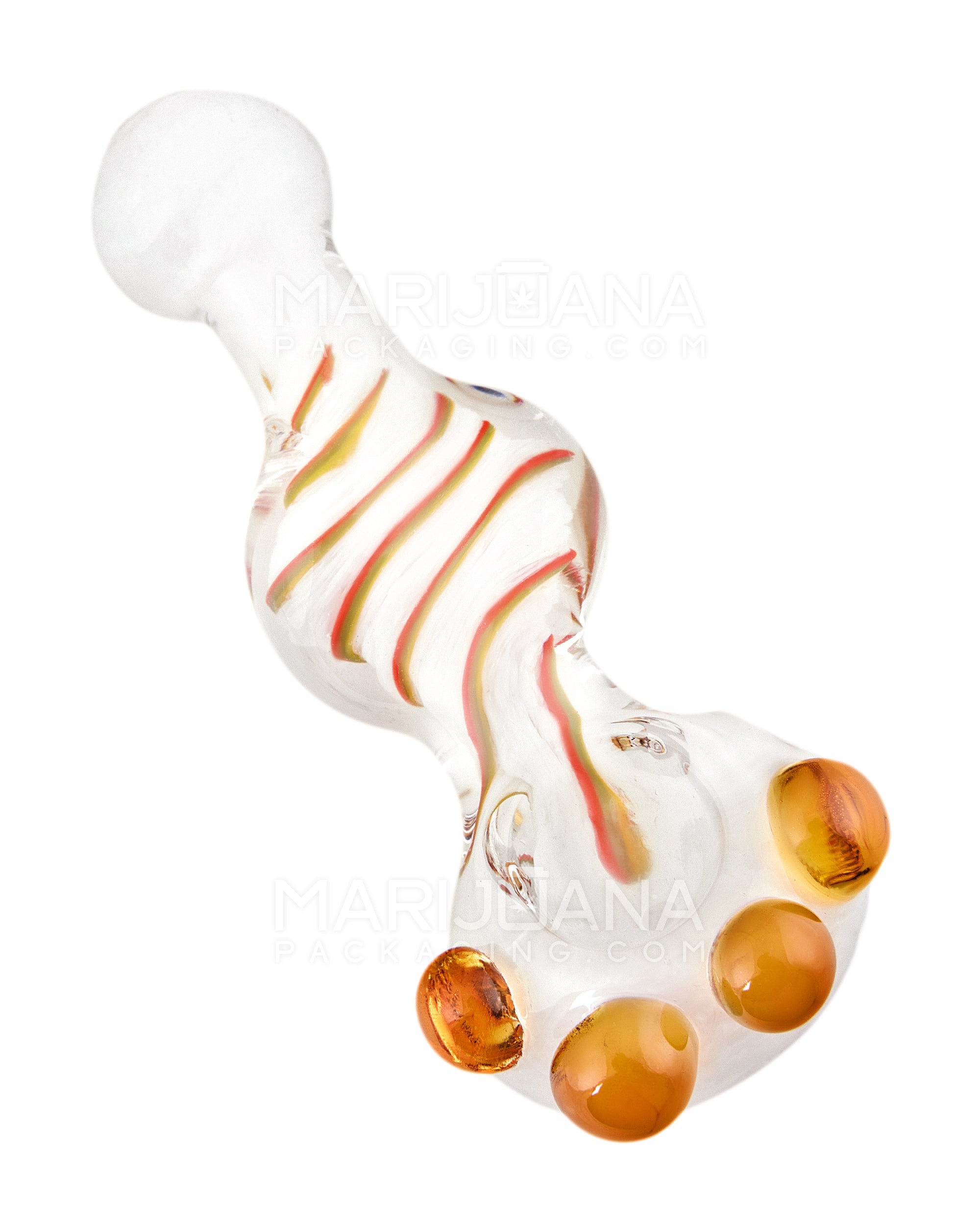 Frit & Swirl Rasta Spoon Hand Pipe w/ Triple Knockers | 5in Long - Glass - Assorted - 10