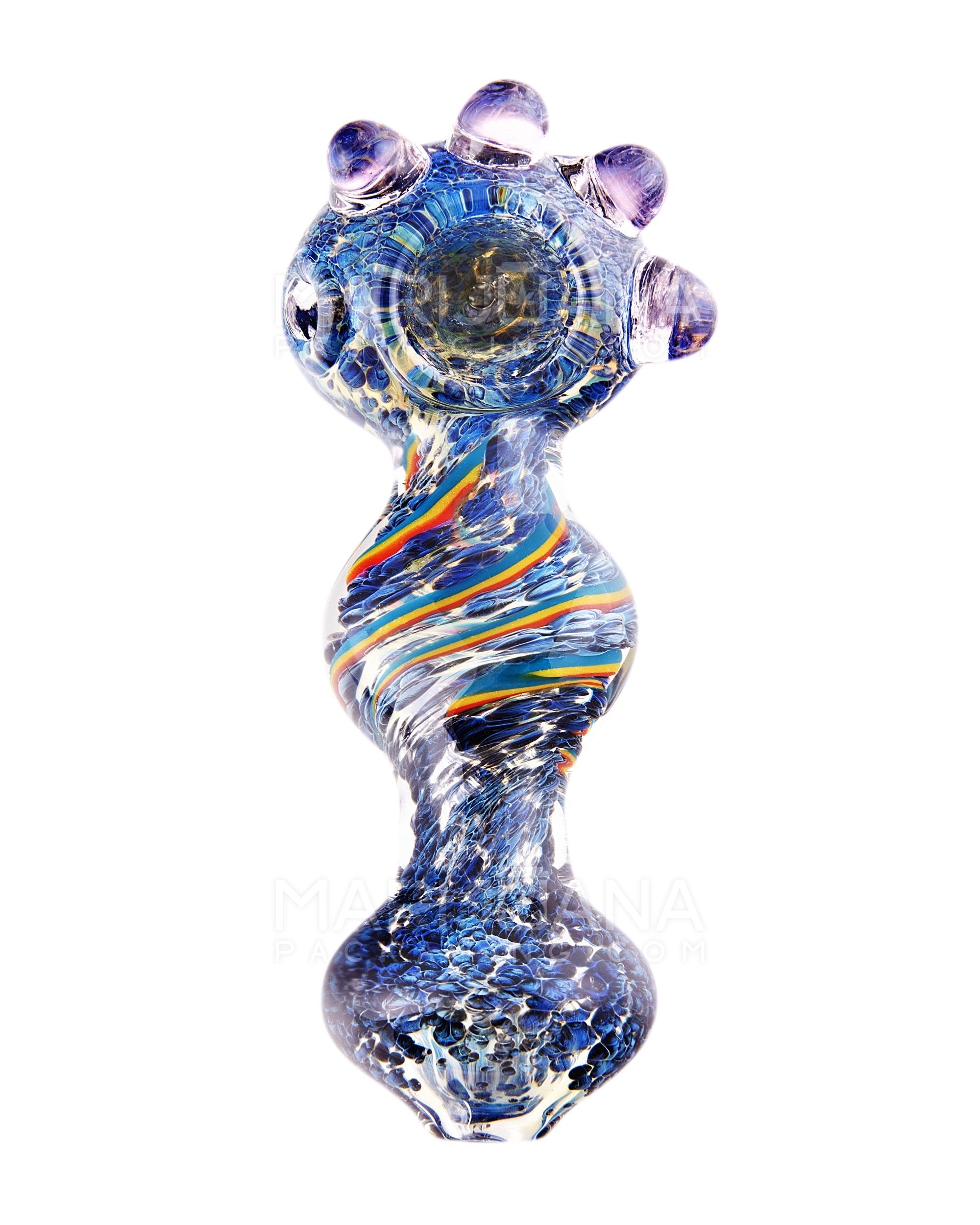 Frit & Swirl Rasta Spoon Hand Pipe w/ Triple Knockers | 5in Long - Glass - Assorted - 2