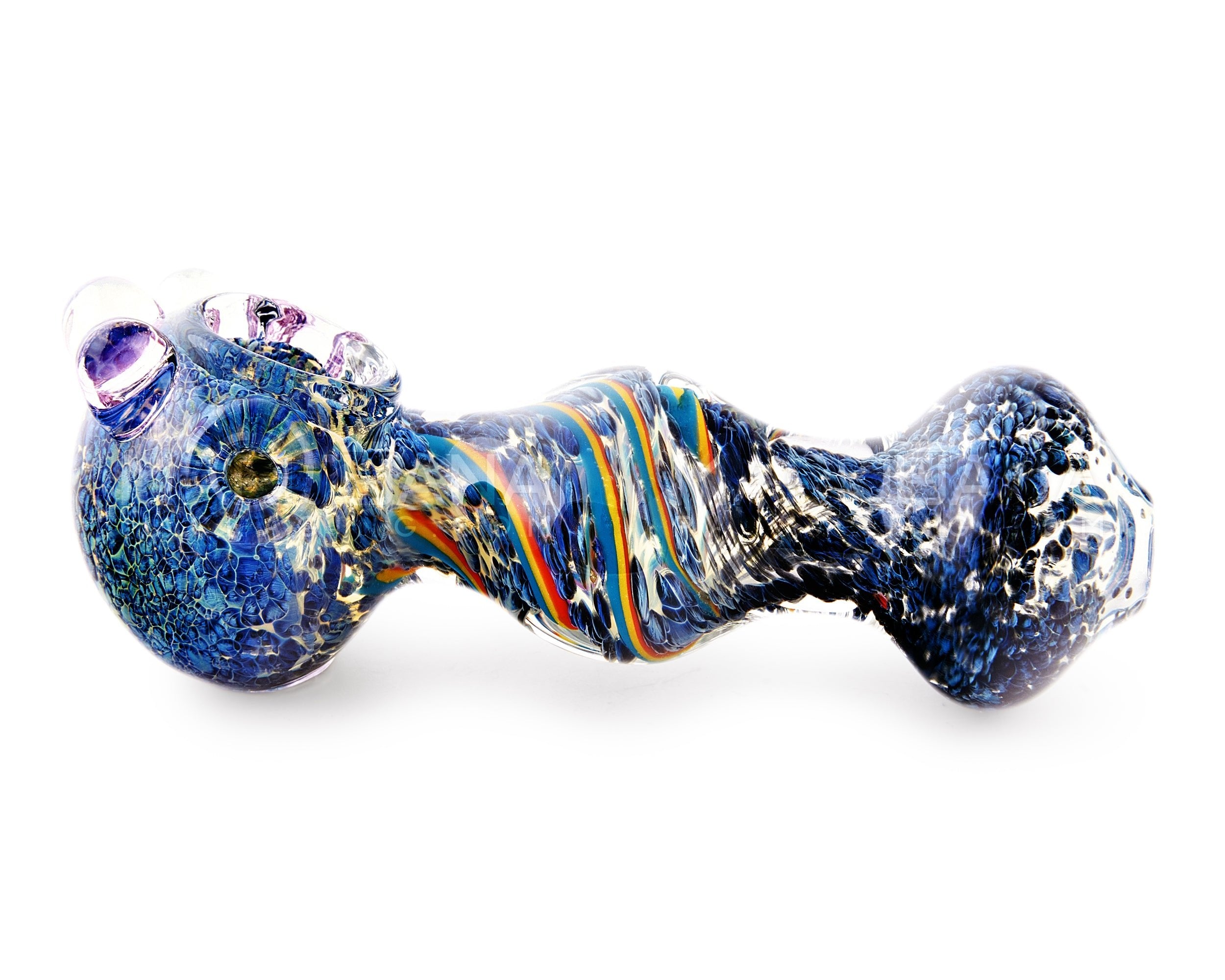 Frit & Swirl Rasta Spoon Hand Pipe w/ Triple Knockers | 5in Long - Glass - Assorted - 4