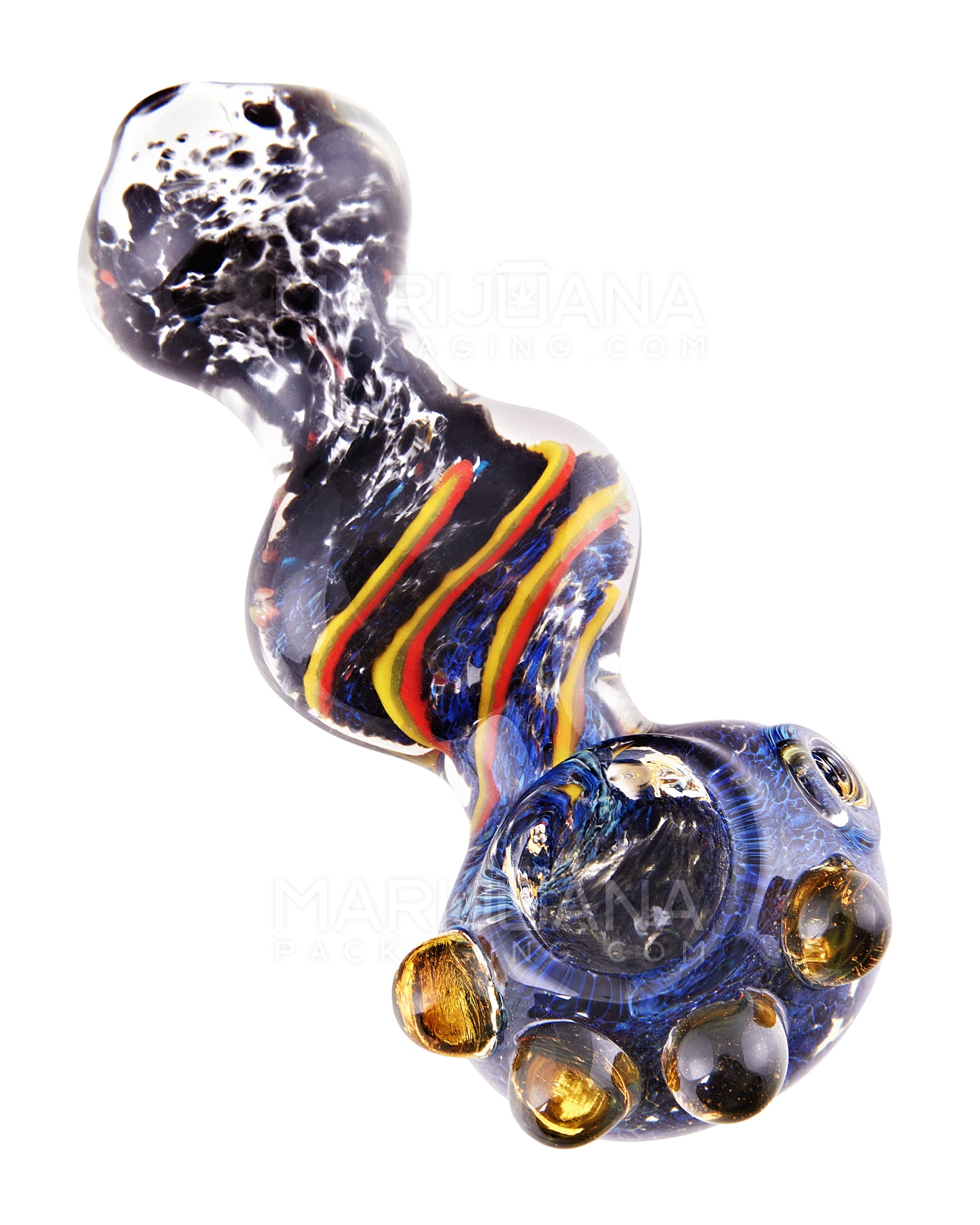 Frit & Swirl Rasta Spoon Hand Pipe w/ Triple Knockers | 5in Long - Glass - Assorted - 6