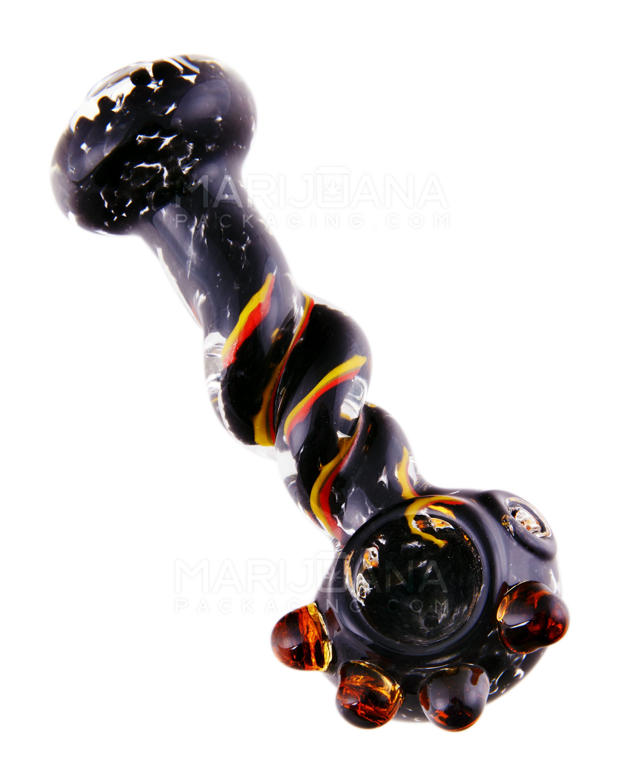 Frit & Swirl Rasta Spoon Hand Pipe w/ Triple Knockers | 5in Long - Glass - Assorted - 8