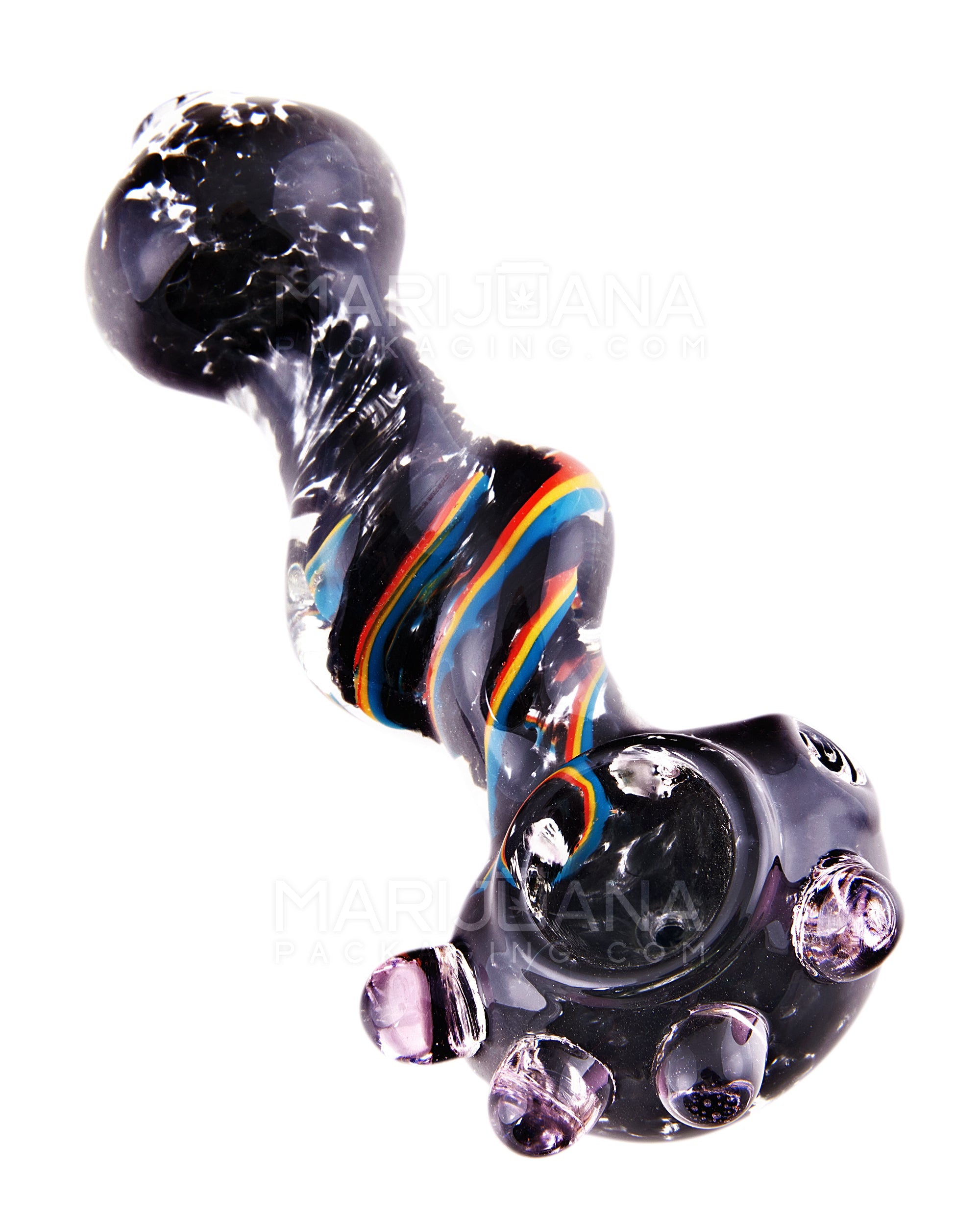 Frit & Swirl Rasta Spoon Hand Pipe w/ Triple Knockers | 5in Long - Glass - Assorted - 9