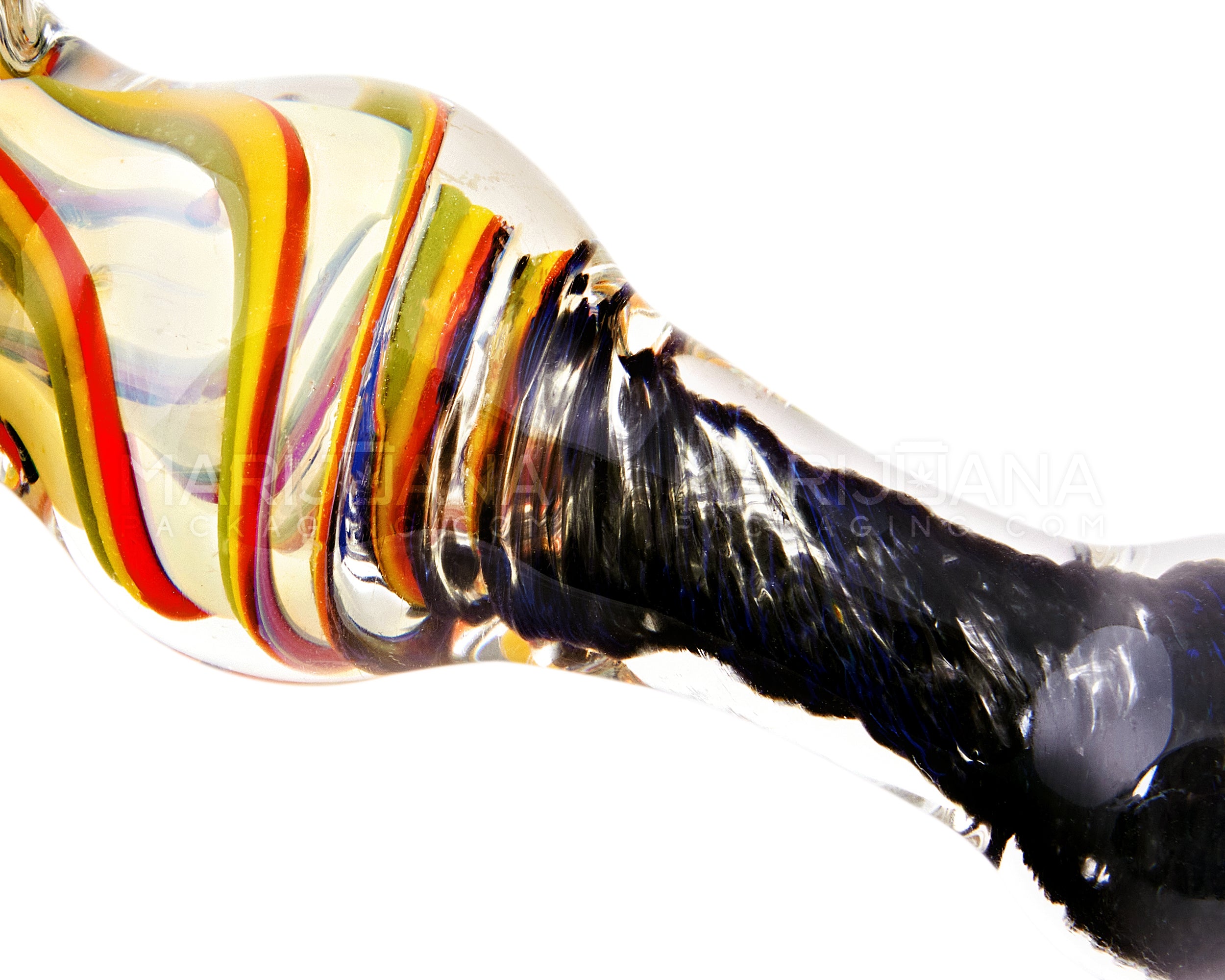 Fumed Stone Frit & Swirl Rasta Spoon Hand Pipe w/ Triple Knockers | 5in Long - Glass - Assorted - 3