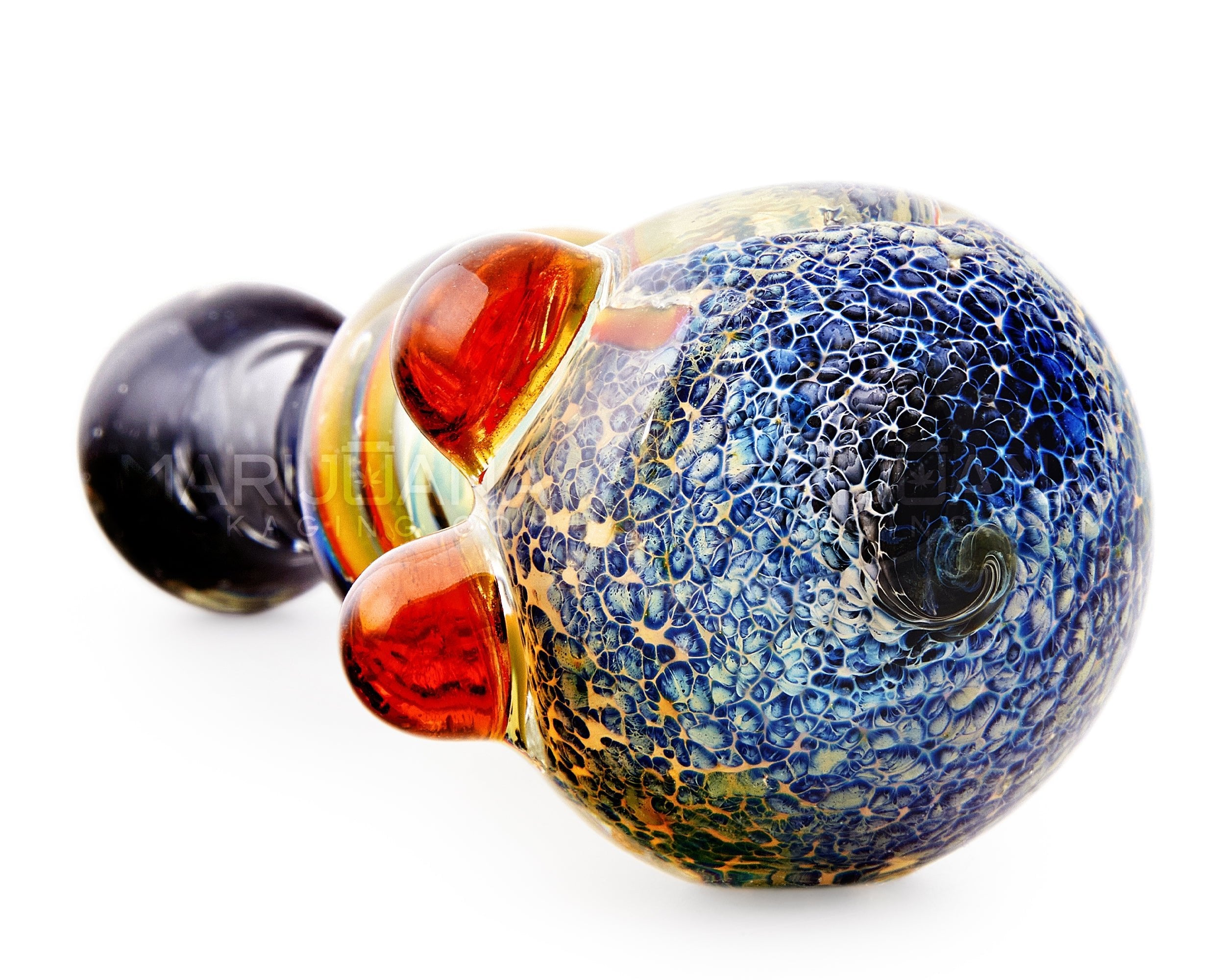 Fumed Stone Frit & Swirl Rasta Spoon Hand Pipe w/ Triple Knockers | 5in Long - Glass - Assorted - 5