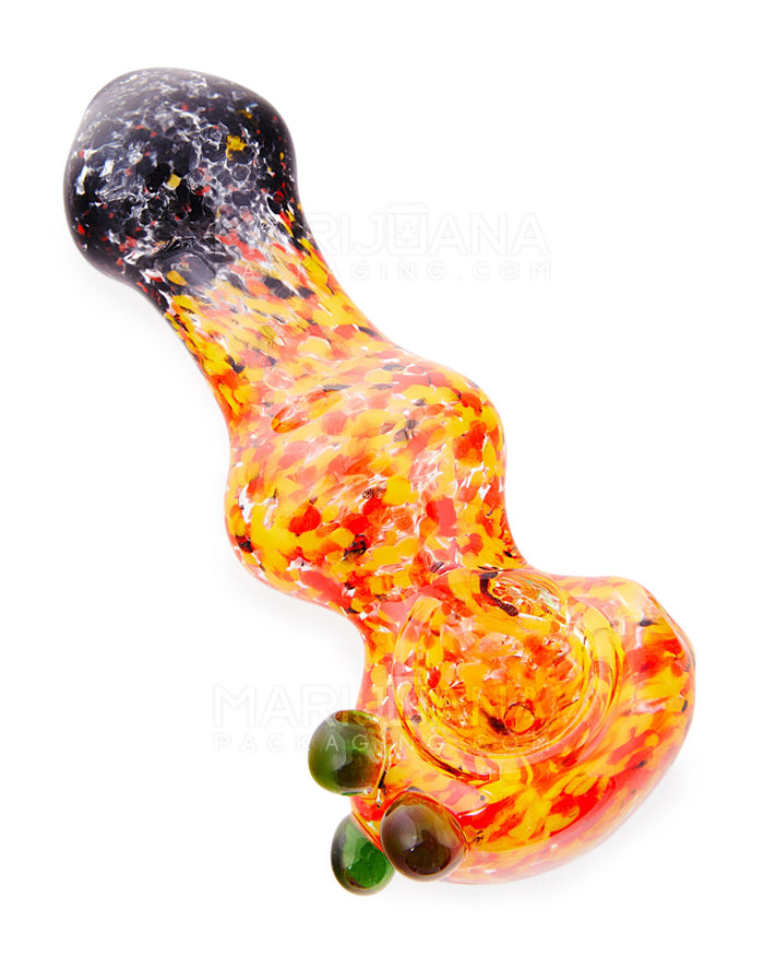 Splatter & Multi Frit Bulged Spoon Hand Pipe w/ Double Knockers | 5in Long - Glass - Assorted Image