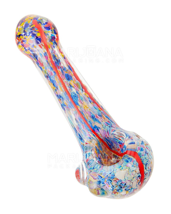 Frit & Fumed Striped Spoon Hand Pipe w/ Double Knockers | 5in Long - Glass - Assorted Image