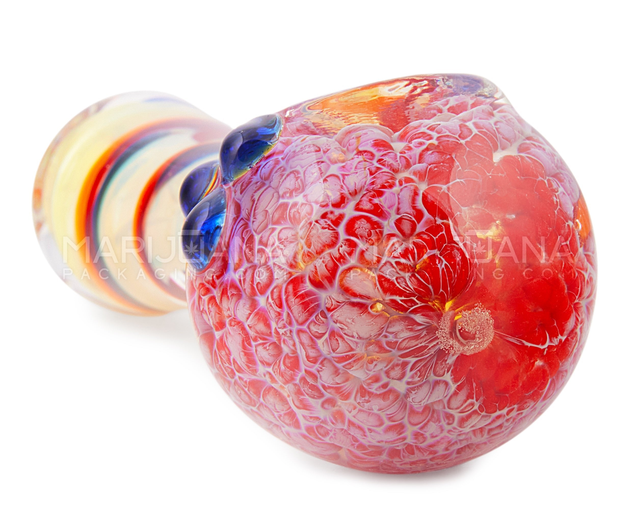 Frit & Fumed Swirl Spoon Hand Pipe w/ Triple Knockers | 4in Long - Glass - Assorted - 5