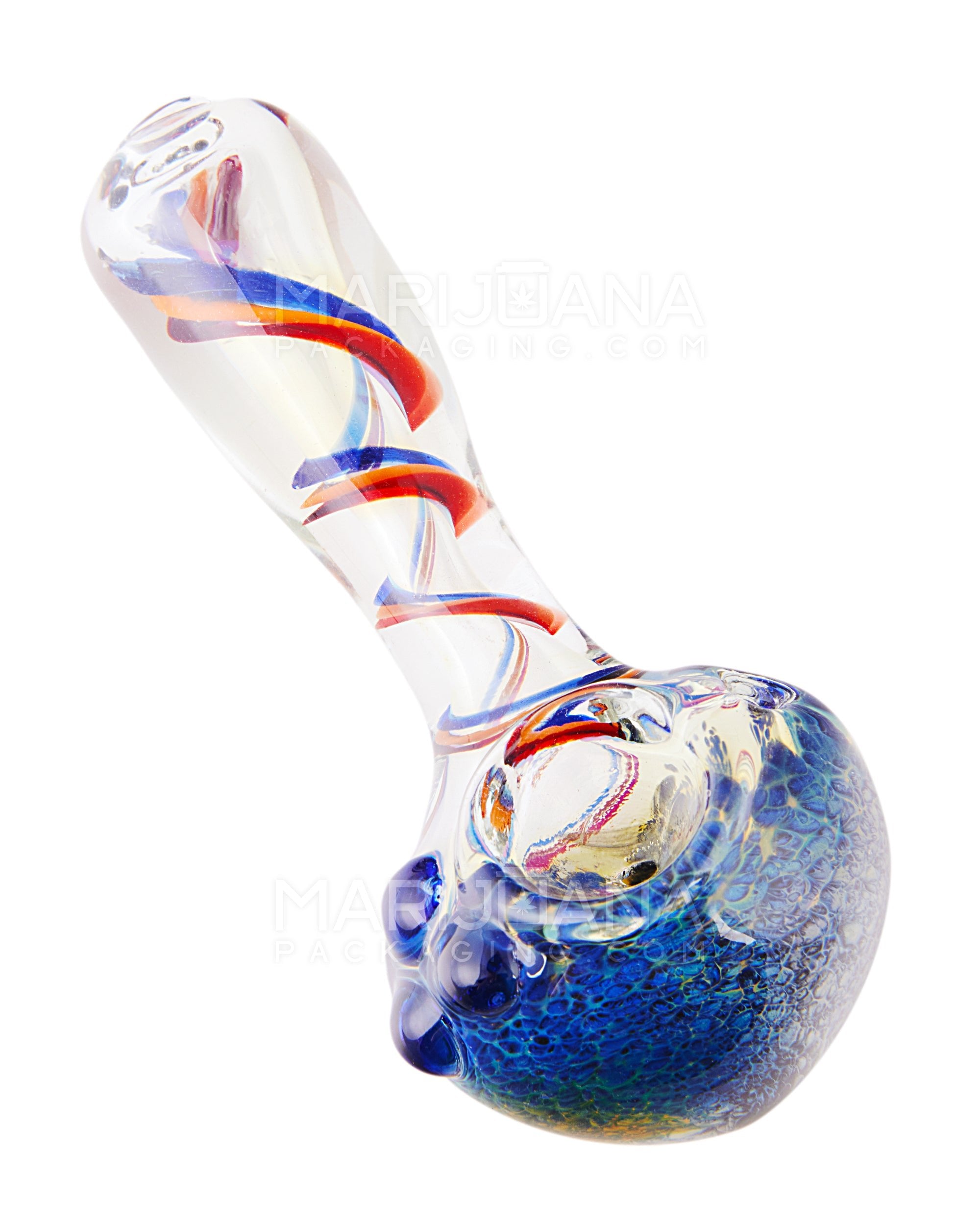 Frit & Fumed Swirl Spoon Hand Pipe w/ Triple Knockers | 4in Long - Glass - Assorted - 6