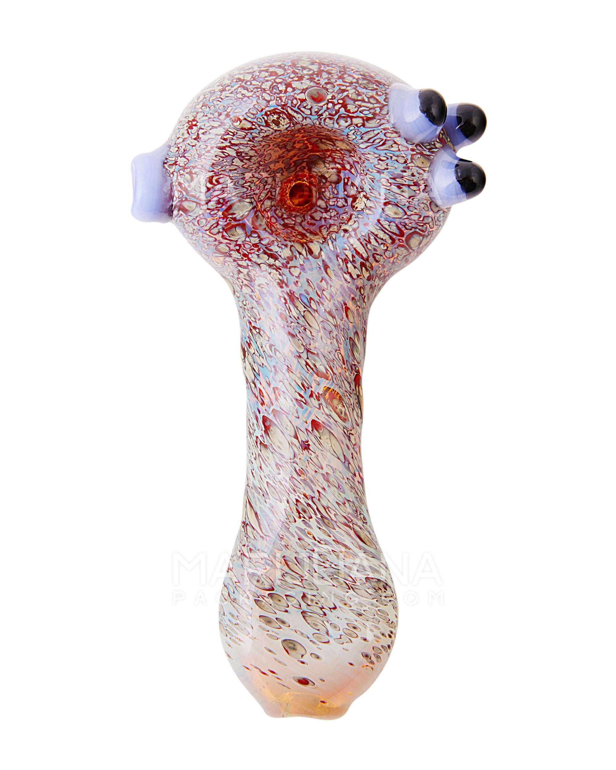 Frit & Fumed Spoon Hand Pipe w/ Triple Knockers | 4.5in Long - Glass - Assorted - 2