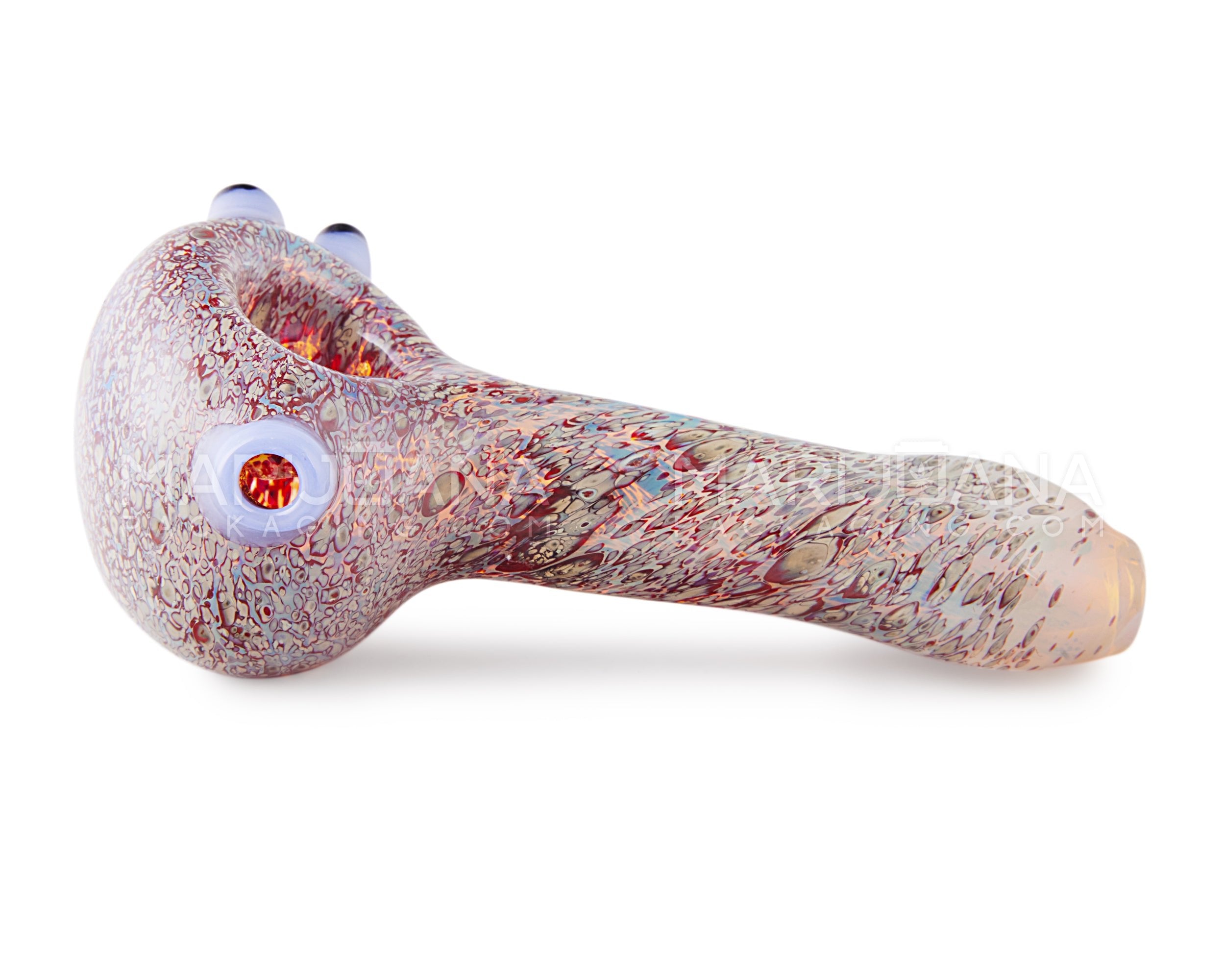 Frit & Fumed Spoon Hand Pipe w/ Triple Knockers | 4.5in Long - Glass - Assorted - 4