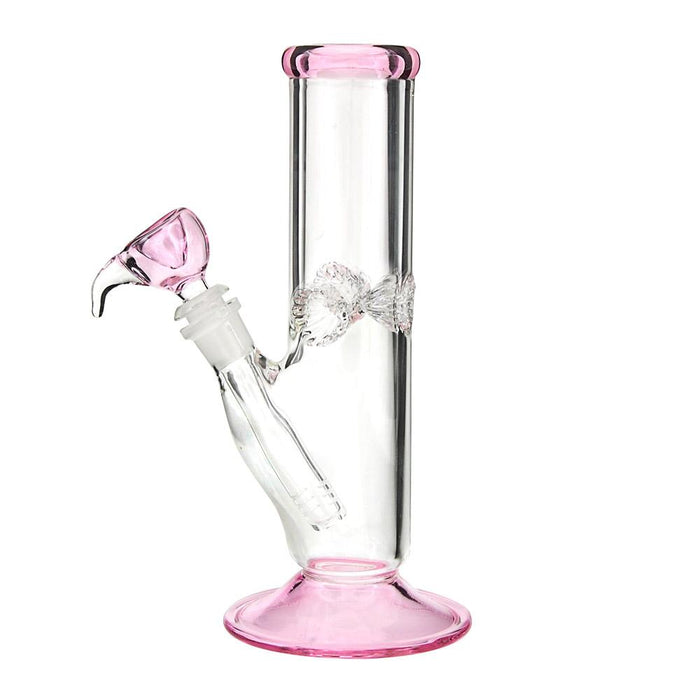 USA Glass | Straight Glass Water Pipe w/ Ice Catcher | 9in Tall - 14mm Bowl - Pink Image