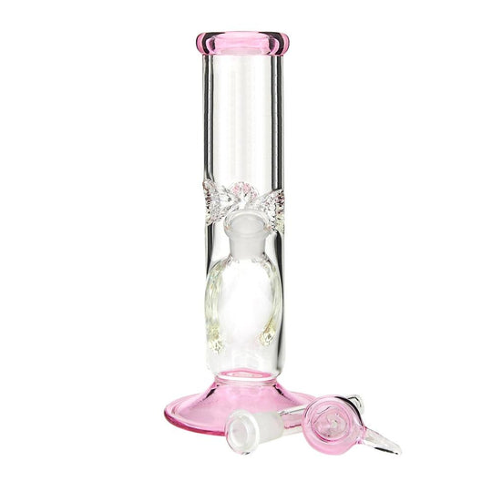 USA Glass | Straight Glass Water Pipe w/ Ice Catcher | 9in Tall - 14mm Bowl - Pink - 4