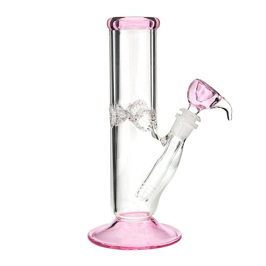 USA Glass | Straight Glass Water Pipe w/ Ice Catcher | 9in Tall - 14mm Bowl - Pink - 3