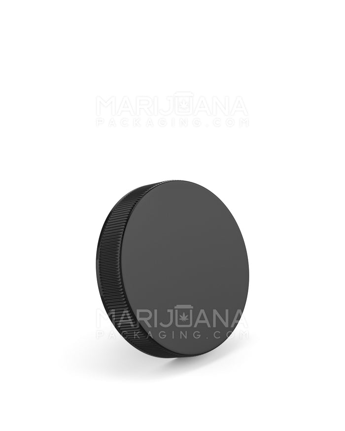 Ribbed Screw Top Flat Plastic Caps w/ Foam Liner | 53mm - Glossy Black | Sample Image