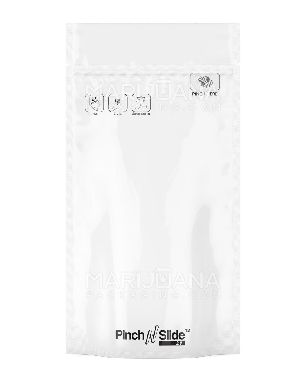 Child Resistant & Tamper Evident Pinch N Slide 2.0 White Mylar Bags | 5in x 8.5in - 14g | Sample - 1