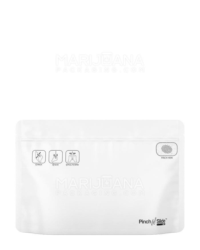 Child Resistant & Tamper Evident Pinch N Slide 3.0 Matte White Mylar Exit Bags | 12in x 9in - 56g | Sample Image