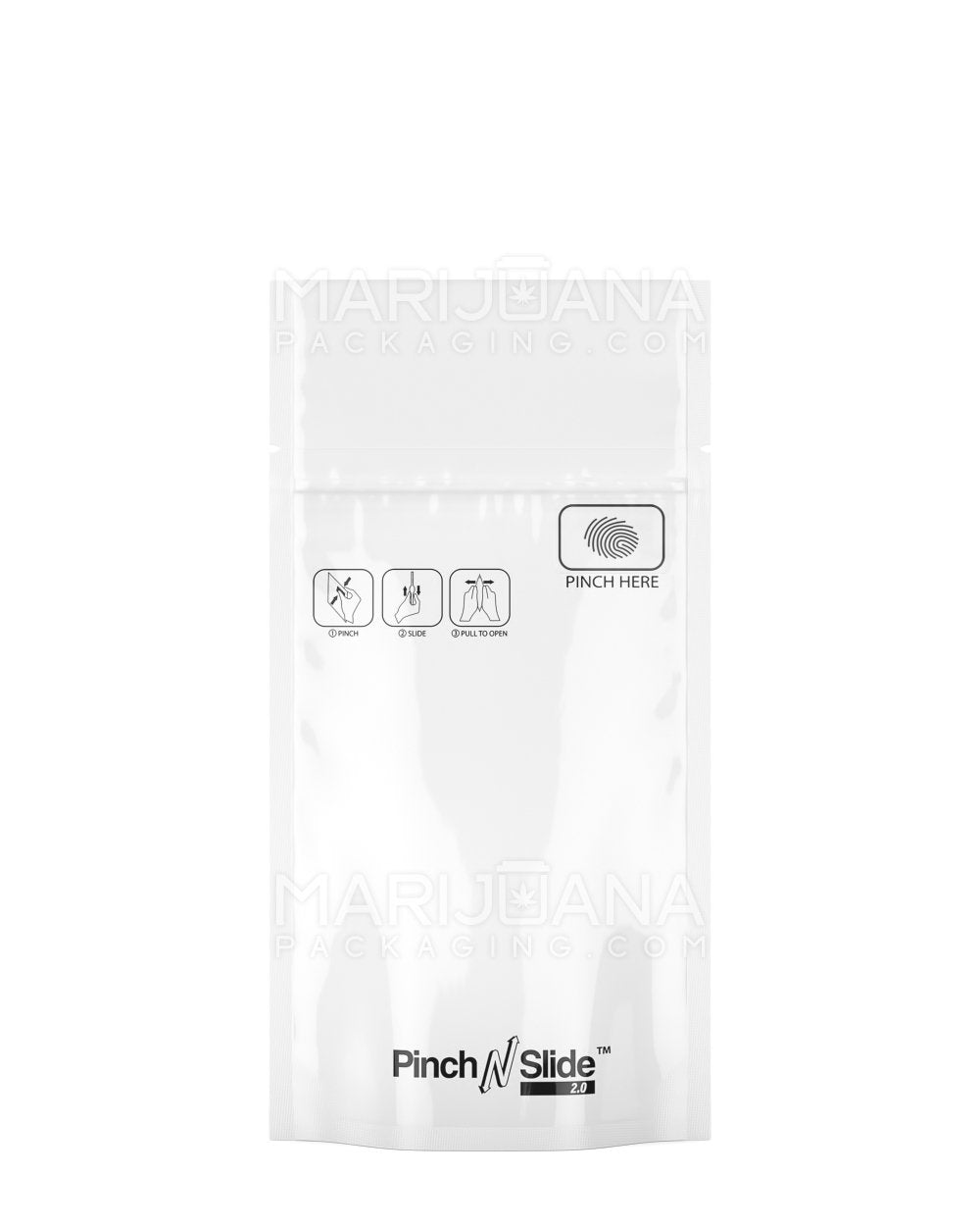 Child Resistant & Tamper Evident Pinch N Slide 2.0 White Mylar Bags | 3.5in x 5in - 3.5g | Sample - 1