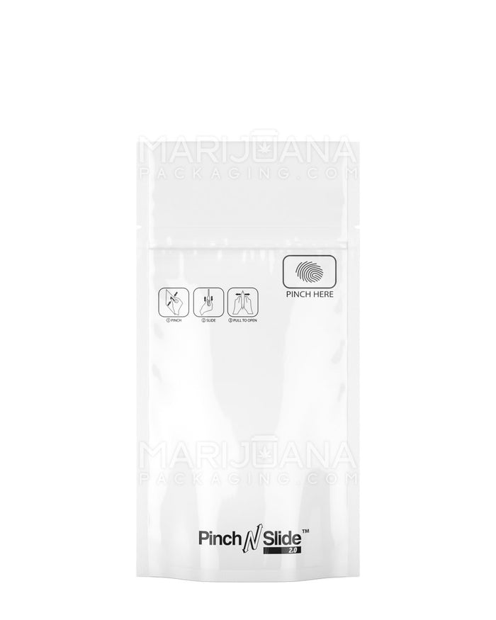 Child Resistant & Tamper Evident Pinch N Slide 2.0 White Mylar Bags | 3.5in x 5in - 3.5g | Sample Image