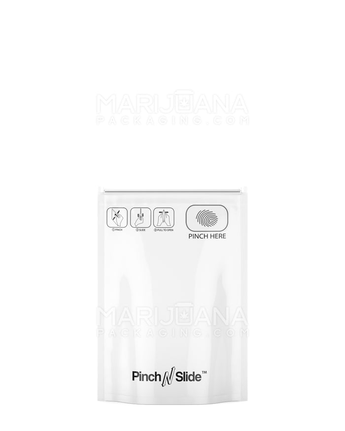 Child Resistant | Pinch N Slide ASTM Glossy White Mylar Bags | 3.5in x 5in - 3.5g - 250 Count Image