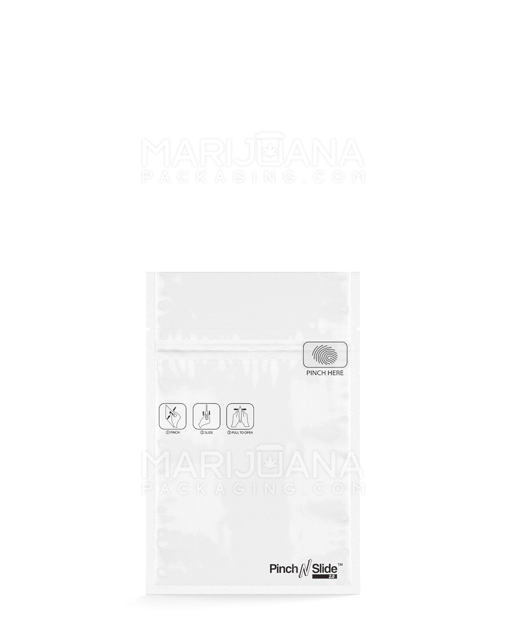 Child Resistant & Tamper Evident Pinch N Slide 2.0 White Mylar Bags | 3.4in x 3.7in - 1g | Sample - 1