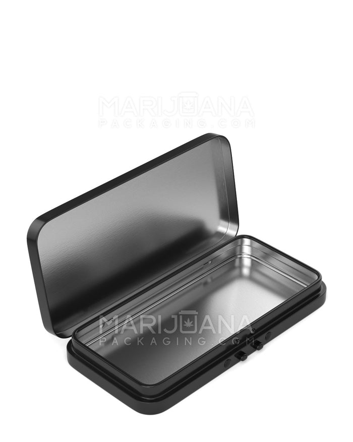 Child Resistant Hinged-Lid Large Edible & Joint Box | 120mm x 58mm - Black Tin | Sample Image