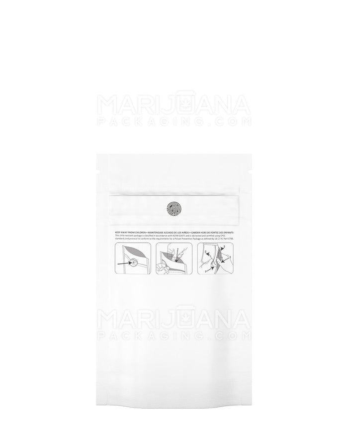 Child Resistant & Tamper Evident DymaPak White Mylar Bag | 3.6in x 5.8in - 3.5g | Sample Image