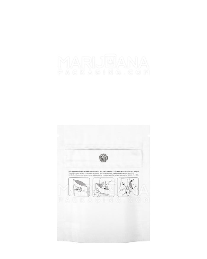 Child Resistant & Tamper Evident DymaPak White Mylar Bag | 3.6in x 4.5in - 1g | Sample Image